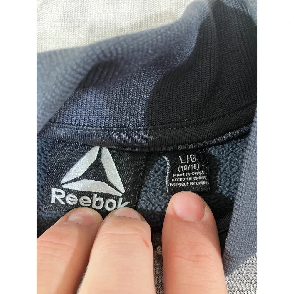 Kids Reebok‎ Bomber Jacket Gray Black Full Zip Athletic Track Jacket L 14 16
